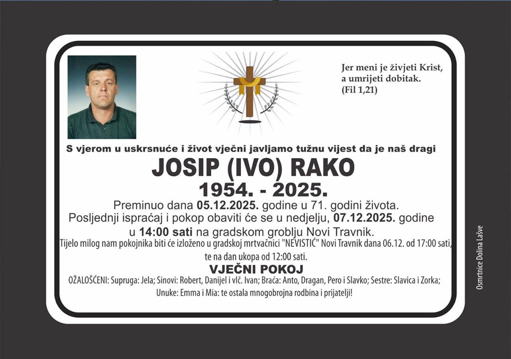 Preminuo Josip Rako, otac preč. Ivana